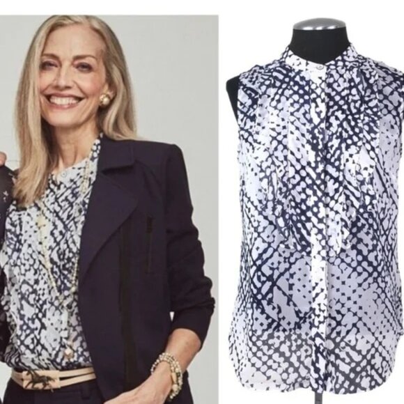 Cabi Venture sleeveless ruffle button front ruffle top shirt XL blouse - Picture 1 of 4